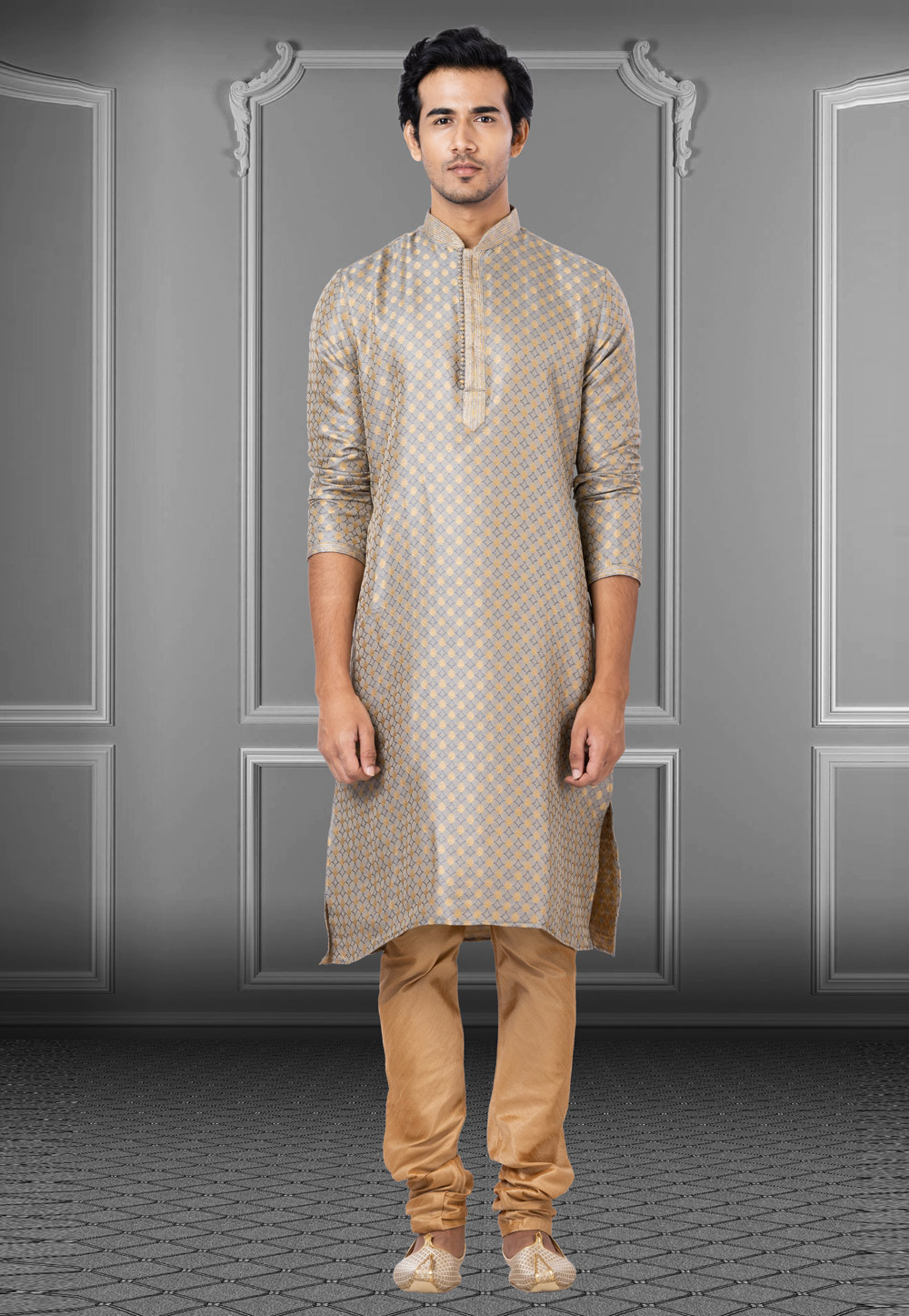 Grey Jacquard Kurta Pajama 249829