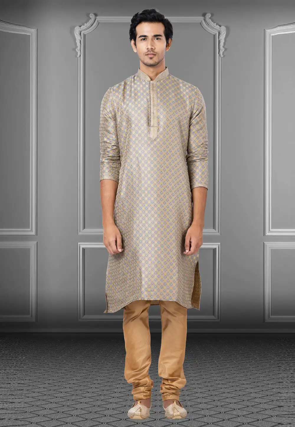 Grey Jacquard Kurta Pajama 249829