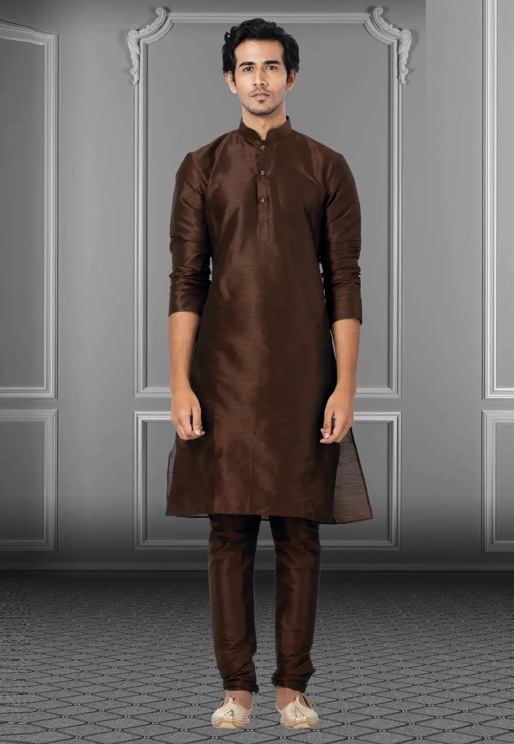 Wine Dupion Raw Silk Kurta Pajama 249832