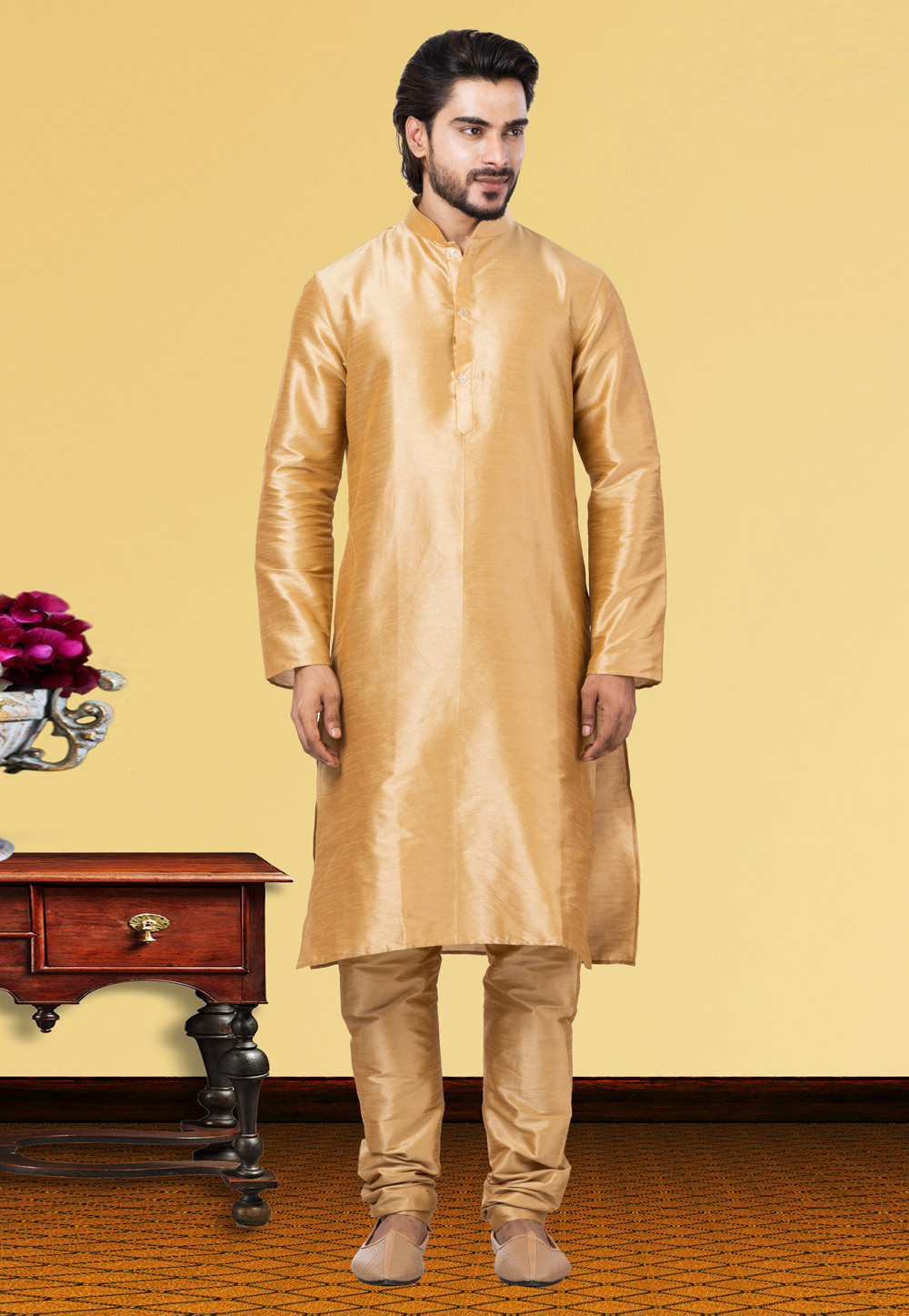 Golden Dupion Raw Silk Kurta Pajama 249833