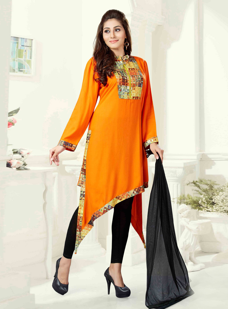 Orange Rayon Readymade Churidar Suit 140191