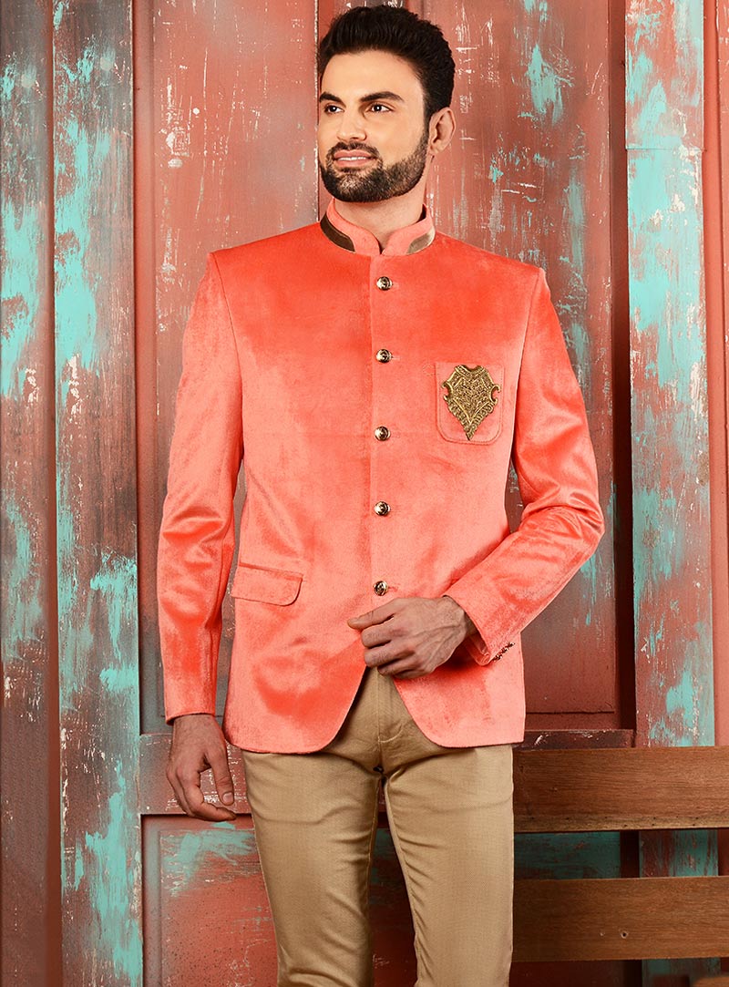 Peach Velvet Readymade Blazer 80567