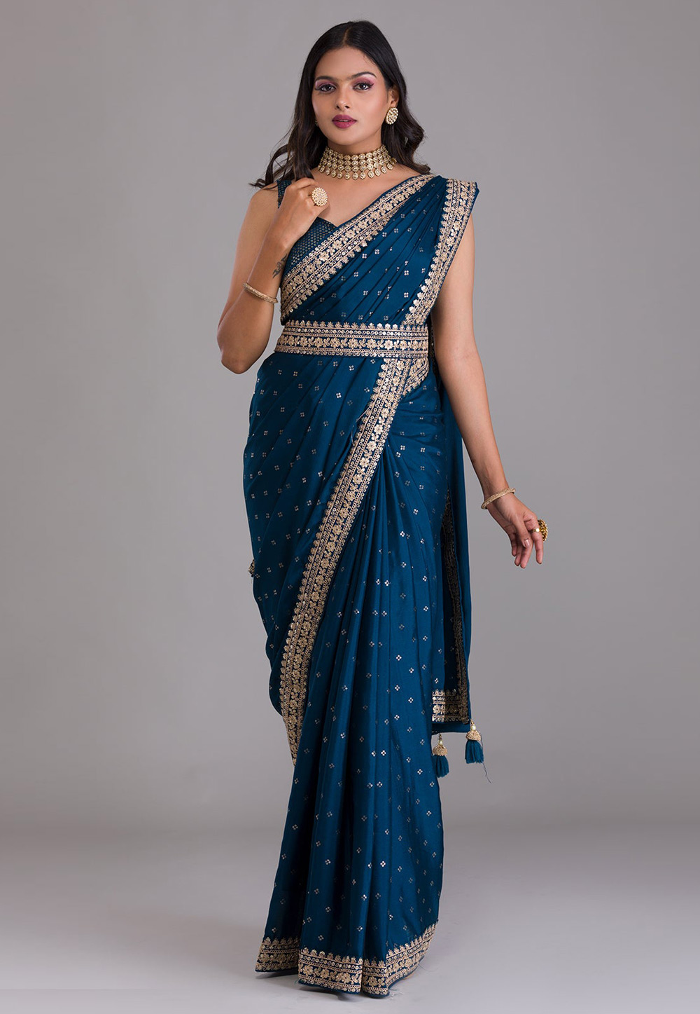 Teal Art Silk Saree With Blouse 256737