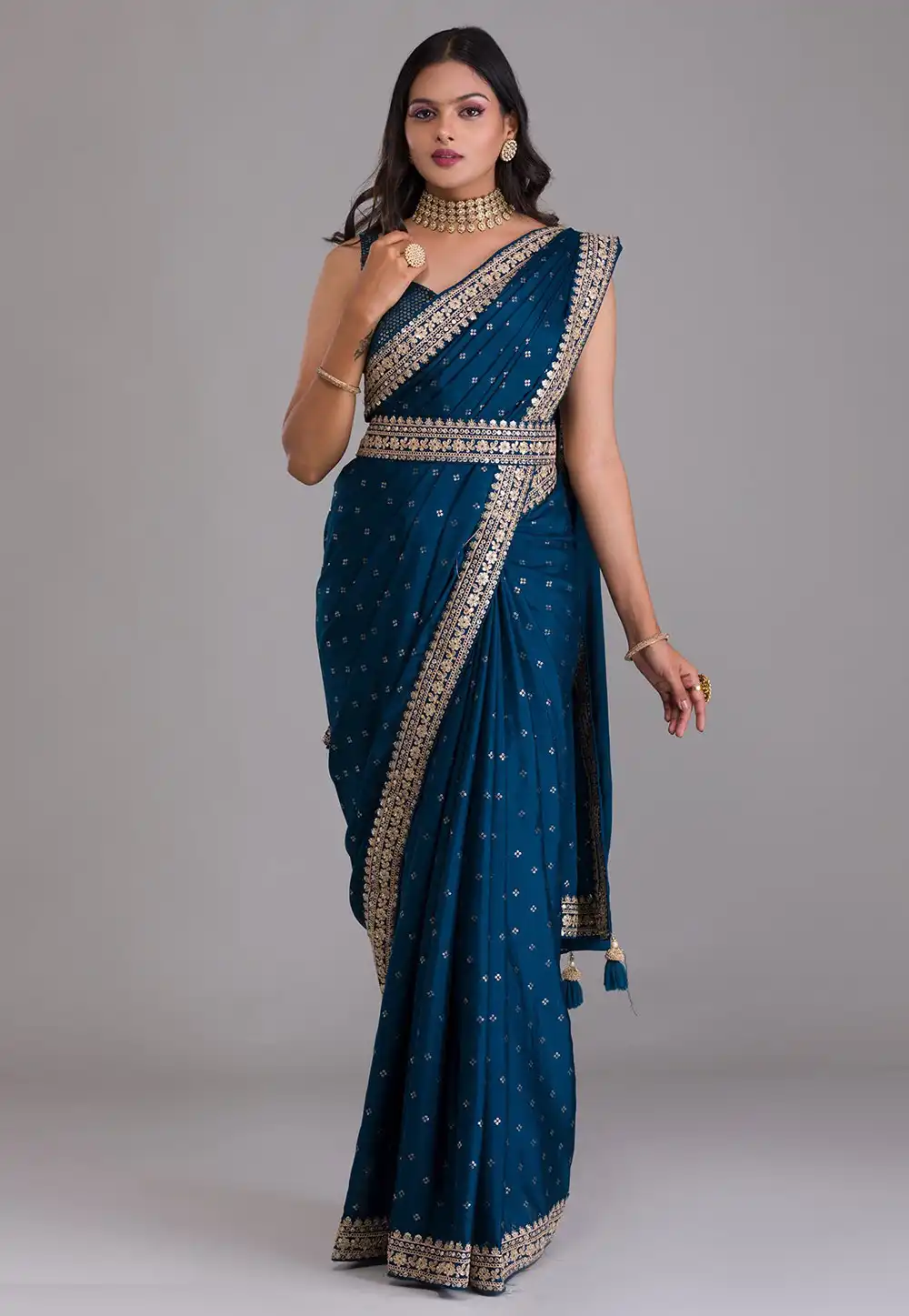 Teal Art Silk Saree With Blouse 256737