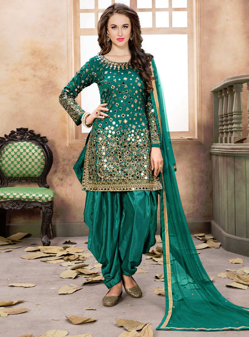 Teal Taffeta Silk Patiala Suit 116789