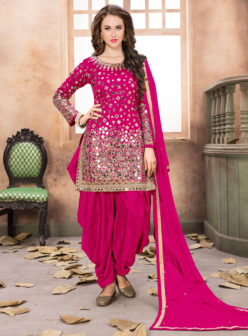 Magenta Taffeta Silk Patiala Suit 124353