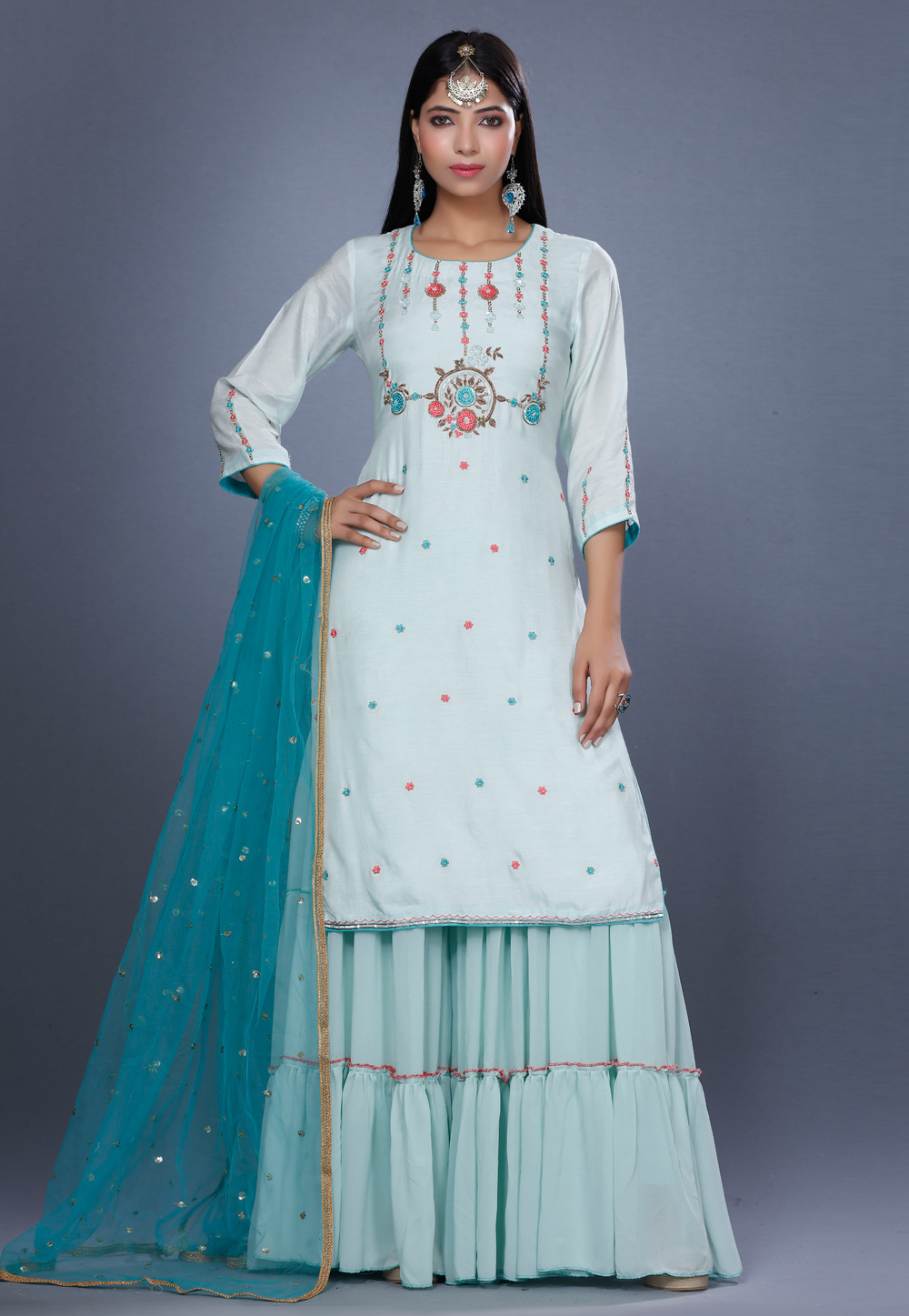Sky Blue Muslin Sharara Suit 271205