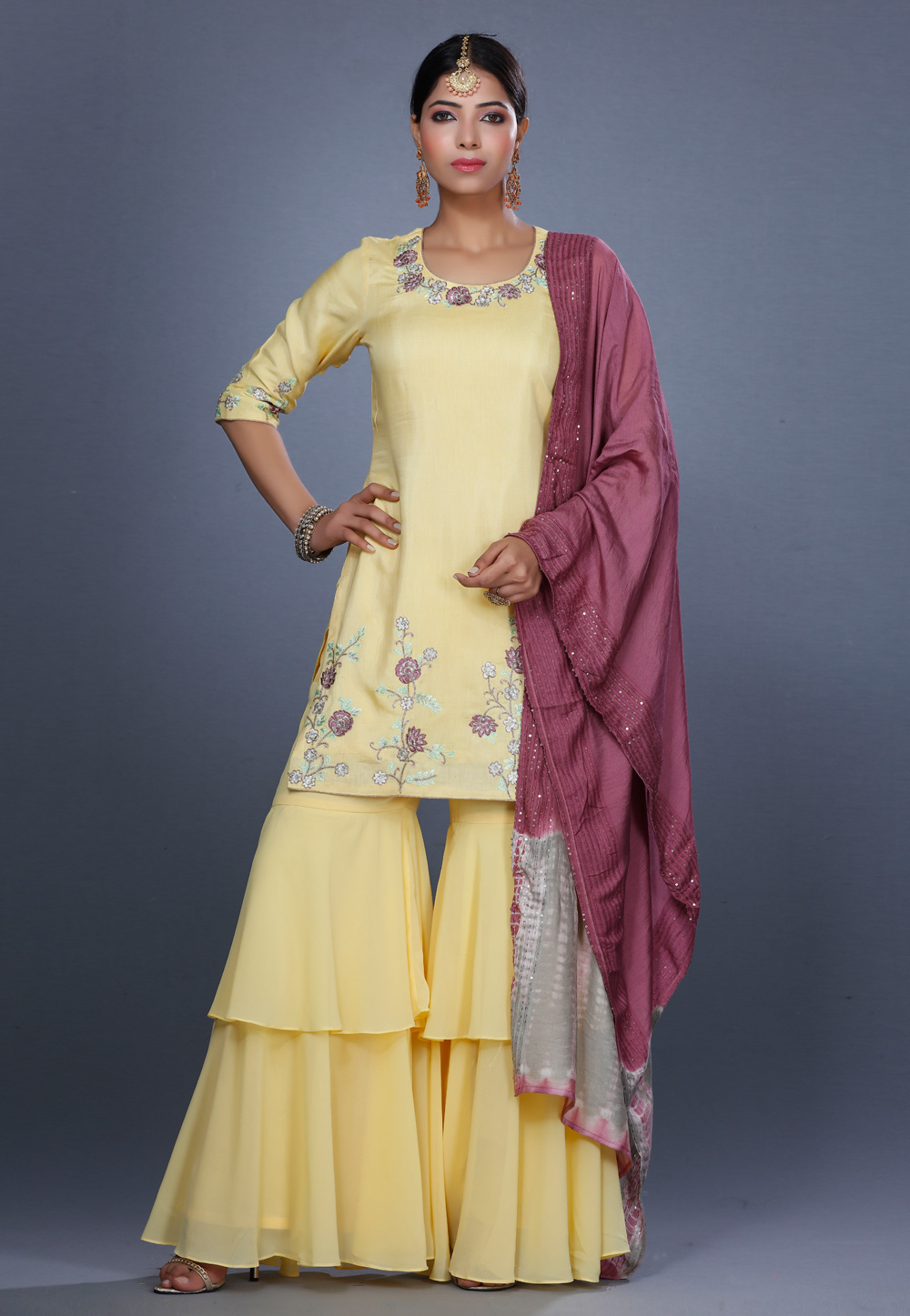 Light Yellow Muslin Pakistani Sharara Suit 271206