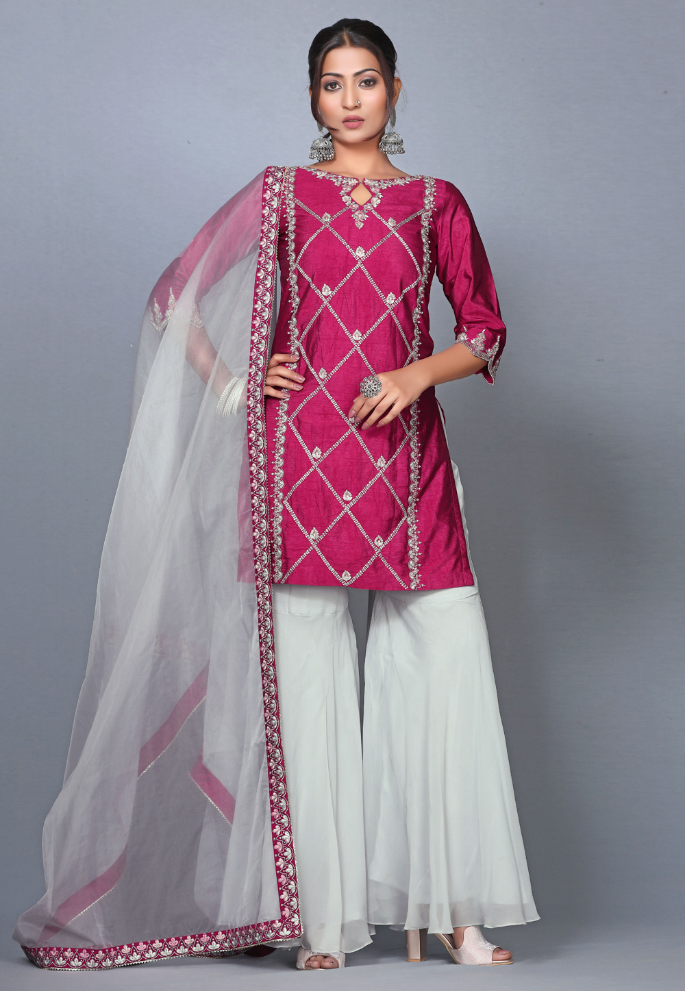 Magenta Raw Silk Pakistani Salwar Kameez 271208