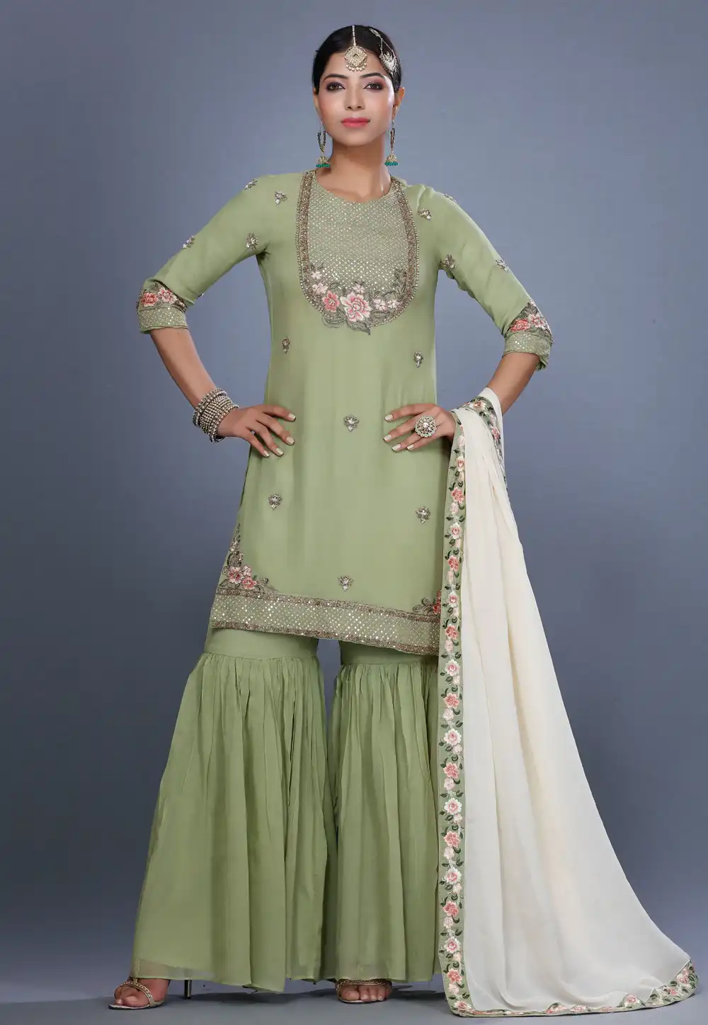 Light Green Georgette Sharara Suit 271209