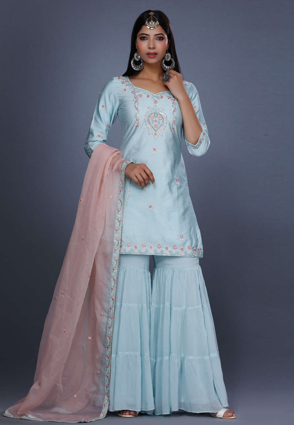 Sky Blue Raw Silk Pakistani Salwar Kameez 271212