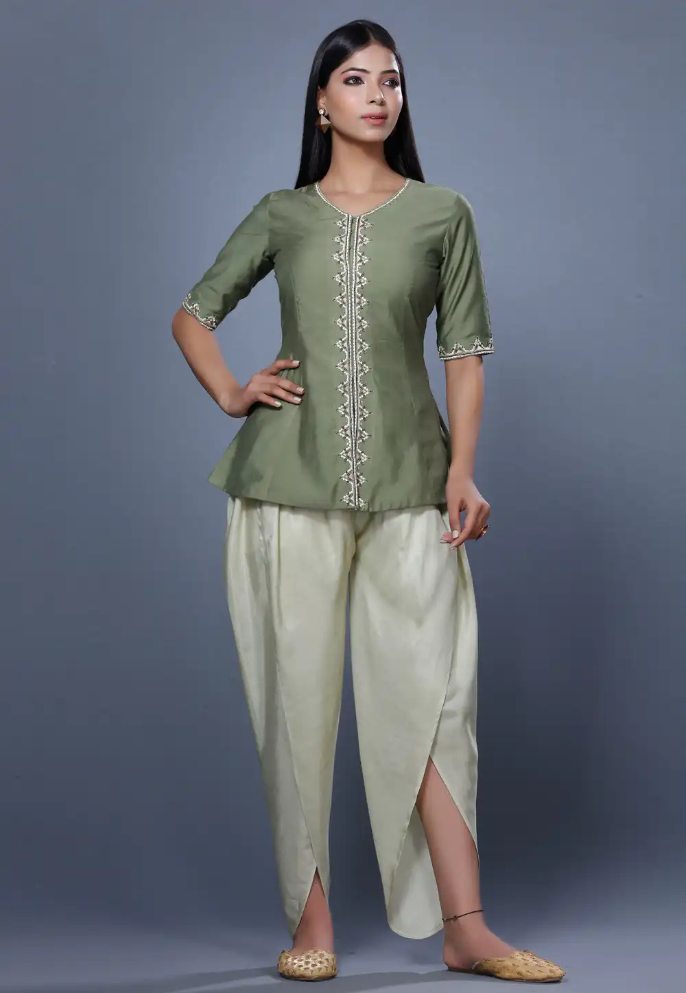 Mehndi Chanderi Peplum Suit For Ladies 271199
