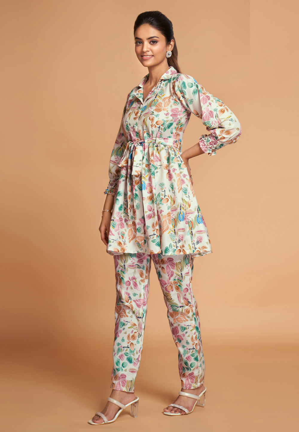 Cream Rayon Printed Co-Ords Set 269294