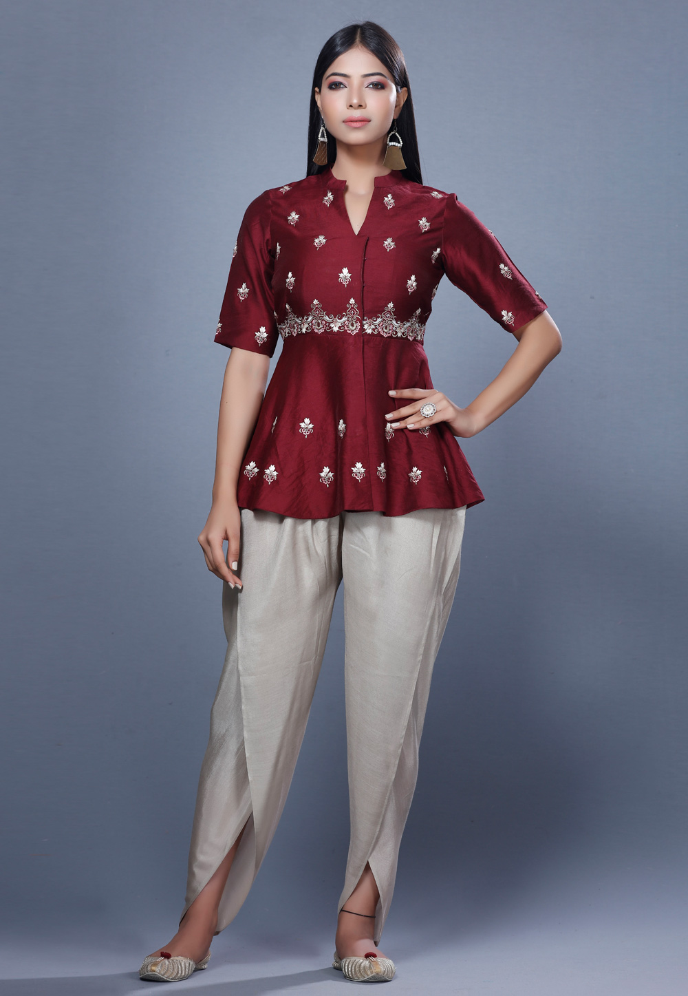 Maroon Chanderi Peplum Suit 271200