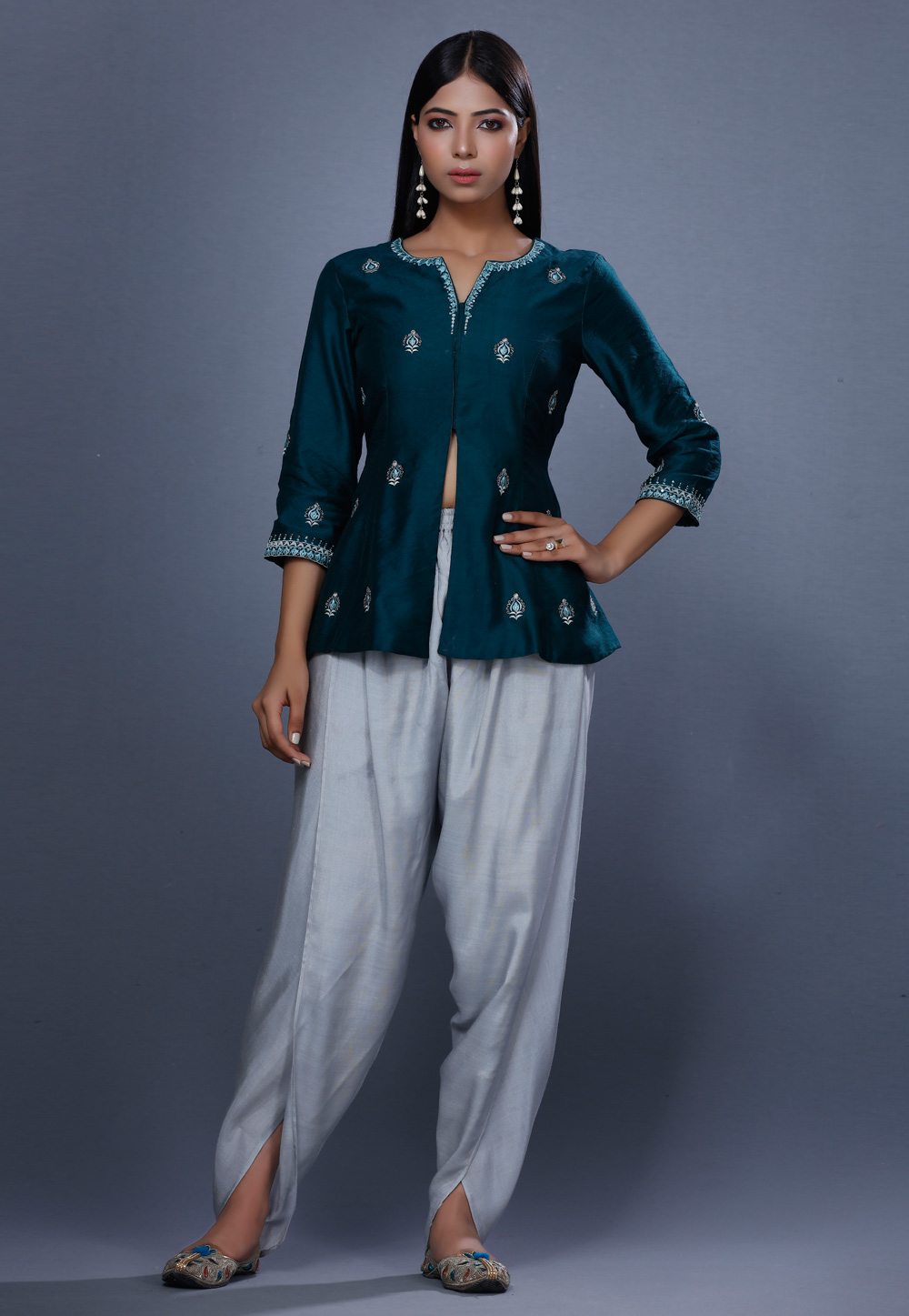 Teal Chanderi Peplum Salwar Kameez 271201
