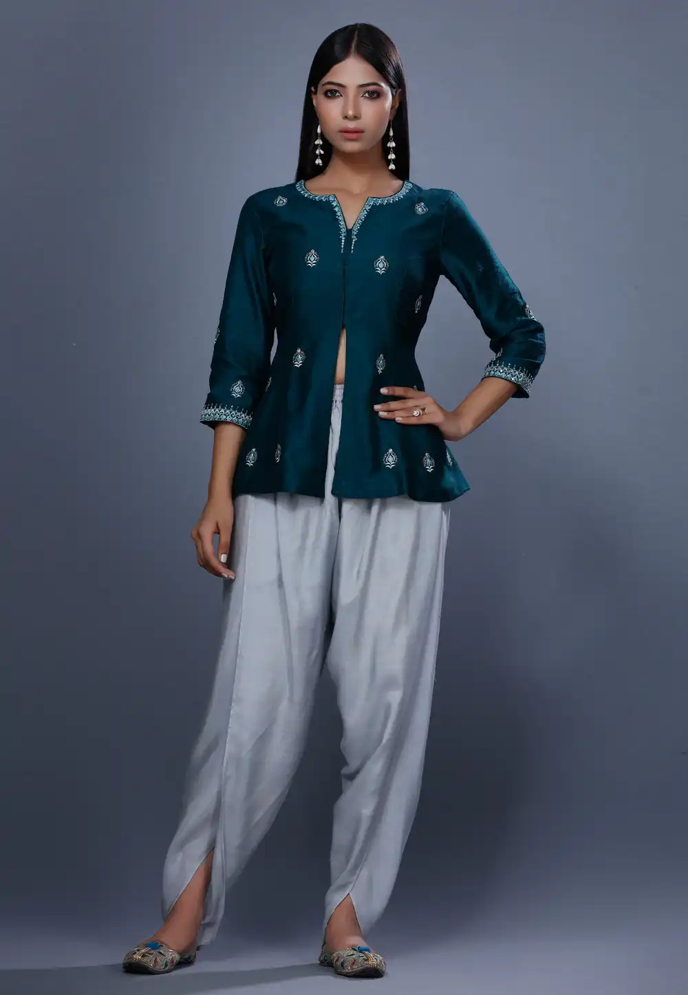 Teal Chanderi Peplum Salwar Kameez 271201