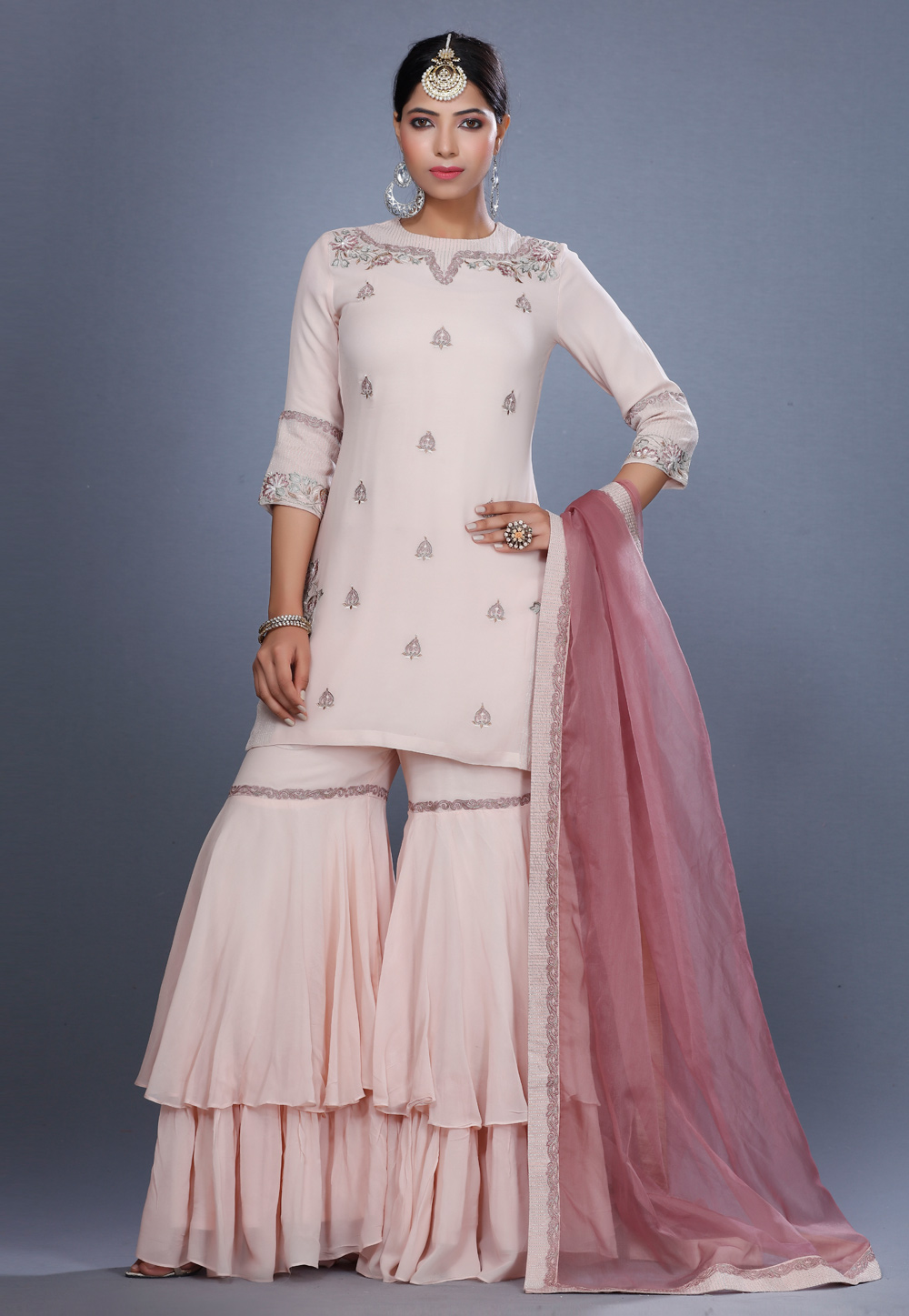 Cream Georgette Sharara Suit 271217