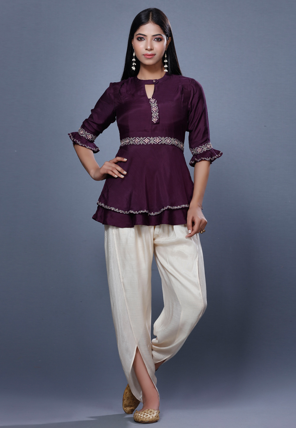 Wine Muslin Peplum Suit 271204