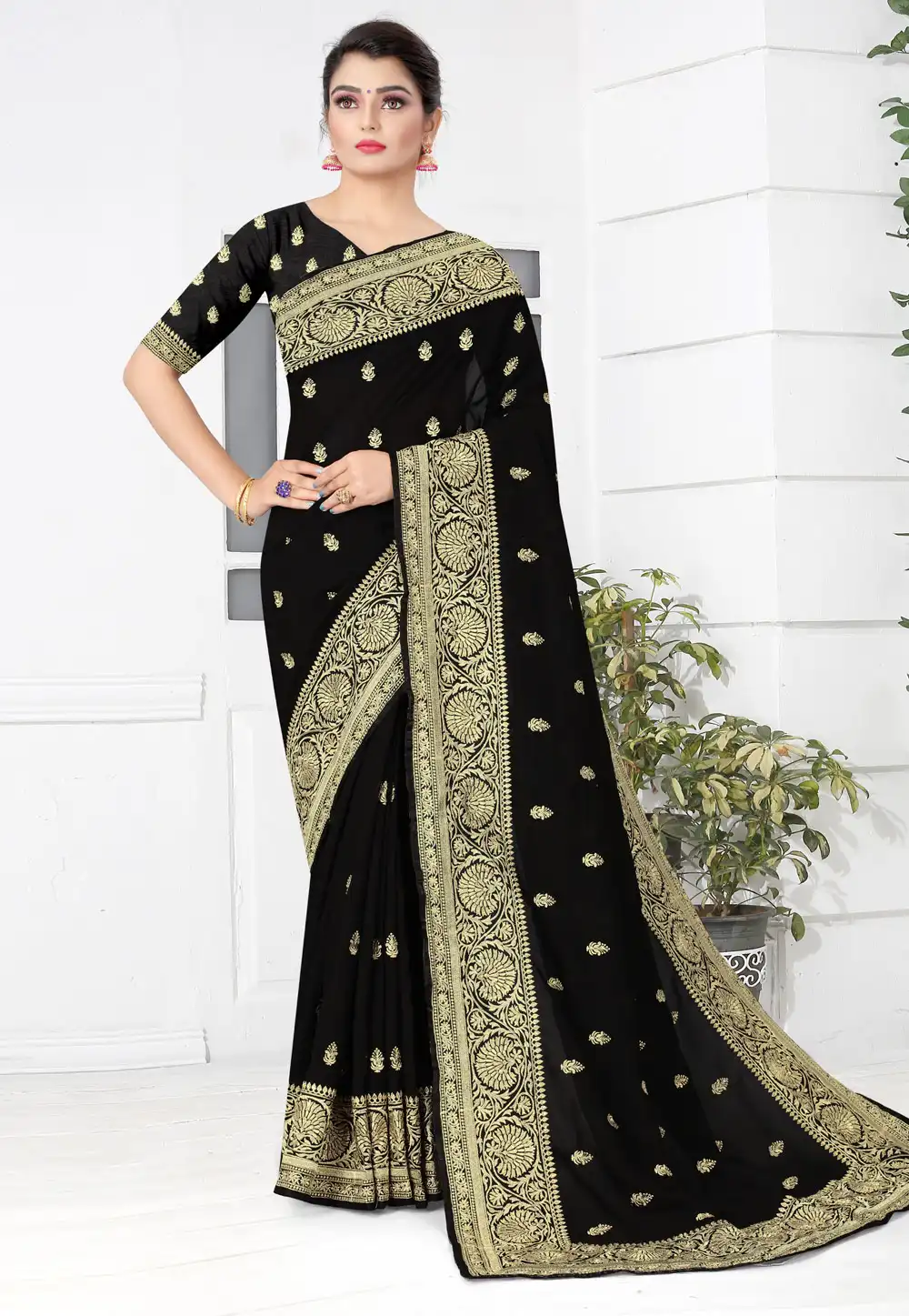 Black Silk Saree With Blouse 221340