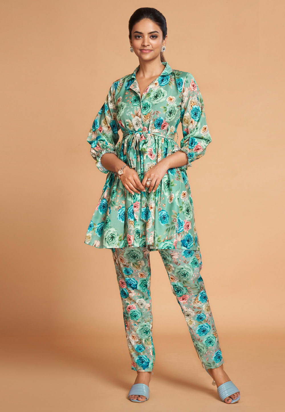 Sea Green Rayon Printed Co-Ords Set 269295