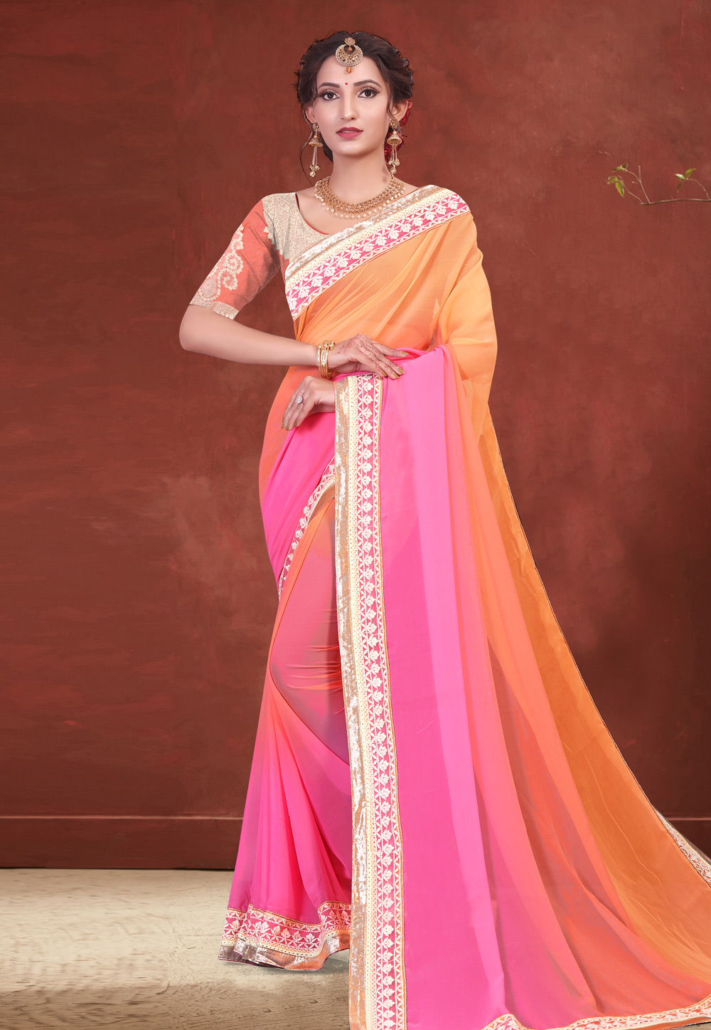 Pink Georgette Festival Wear Saree 216925