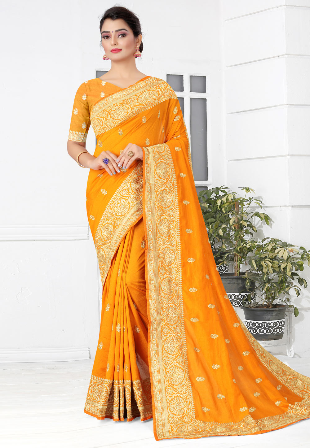 Yellow Silk Festival Wear Saree 221343
