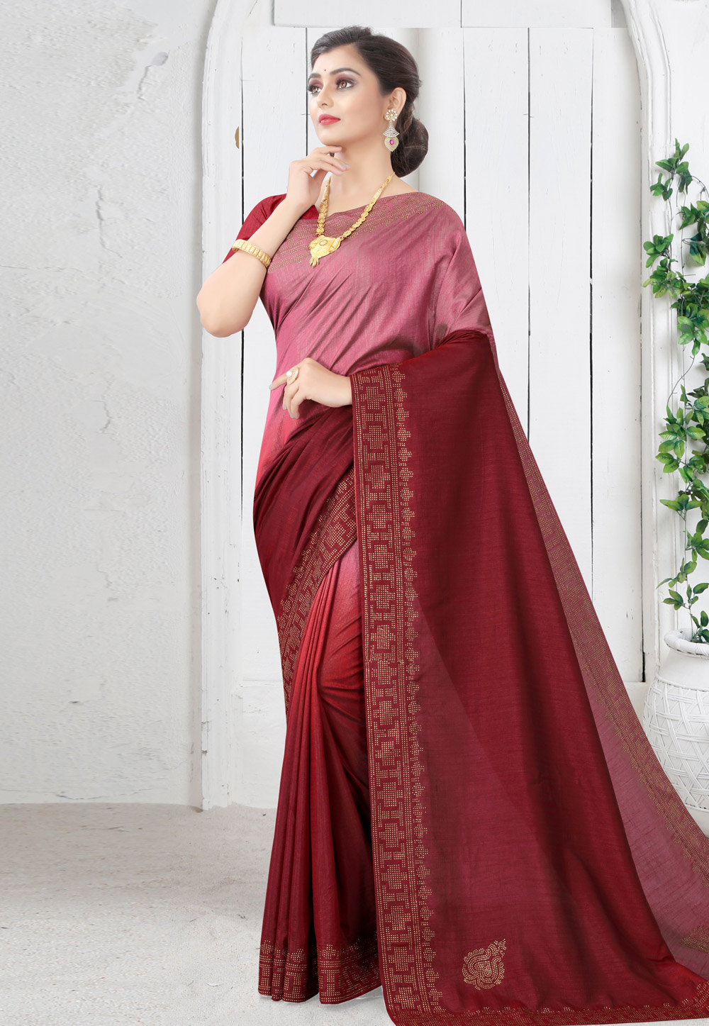 Maroon Silk Saree With Blouse 221488