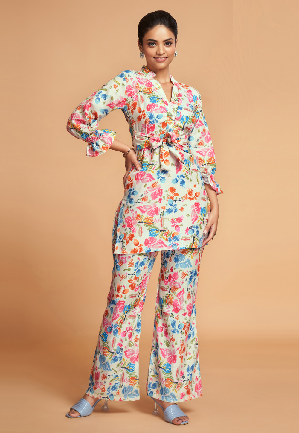 Cream Rayon Printed Co-Ords Set 269296