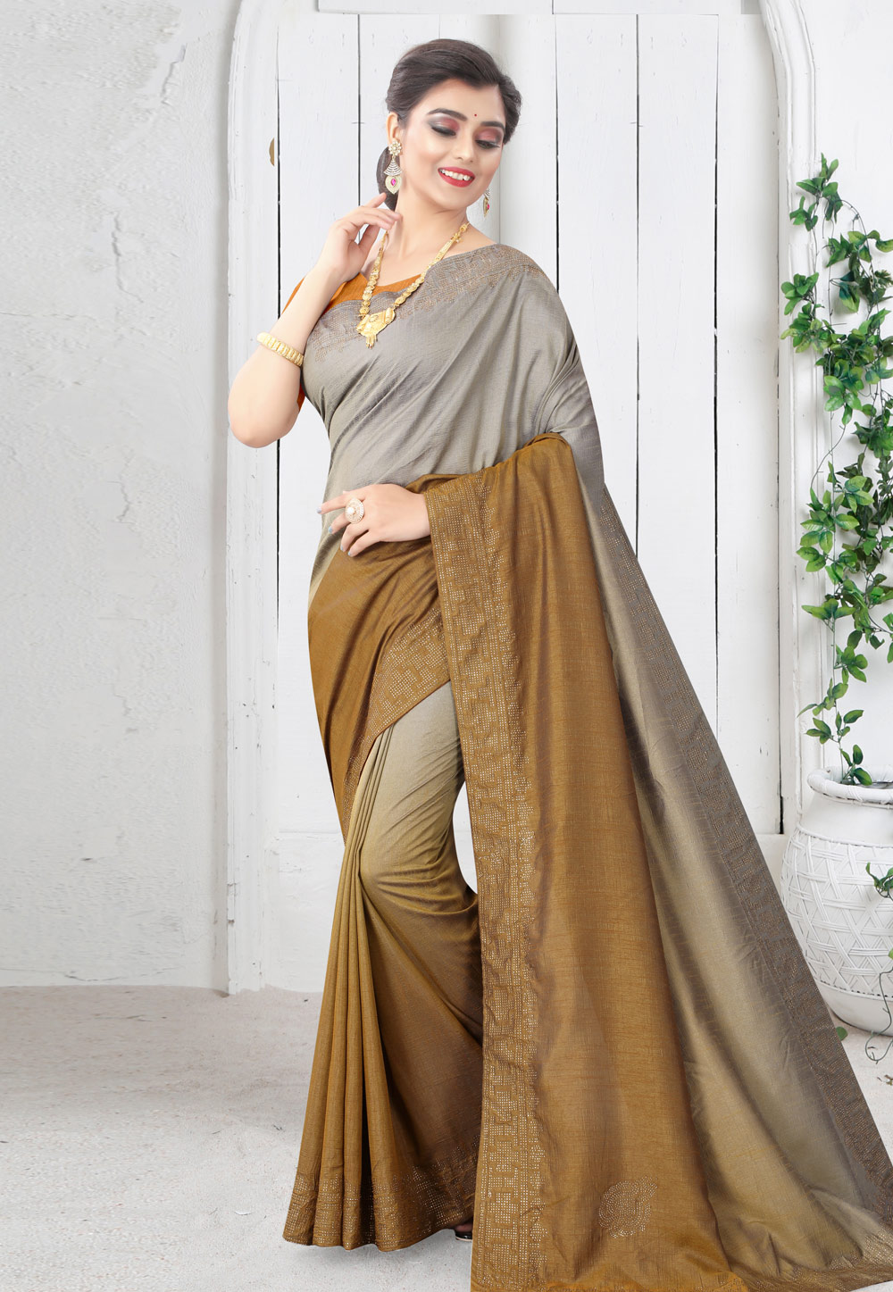 Brown Silk Saree With Blouse 221490