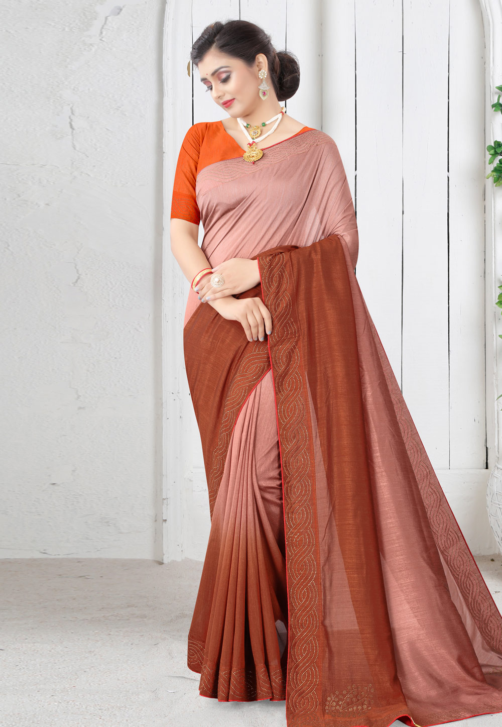 Peach Silk Saree With Blouse 221492