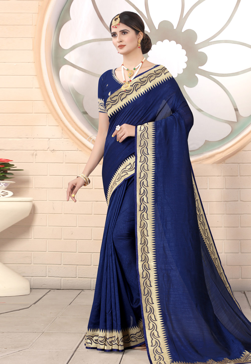Navy Blue Silk Festival Wear Saree 222377