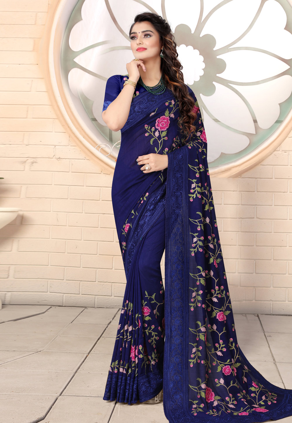 Navy Blue Silk Festival Wear Saree 221946