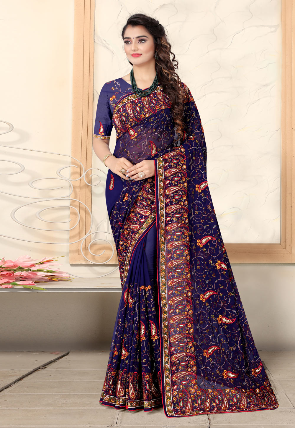 Blue Silk Saree With Blouse 221955