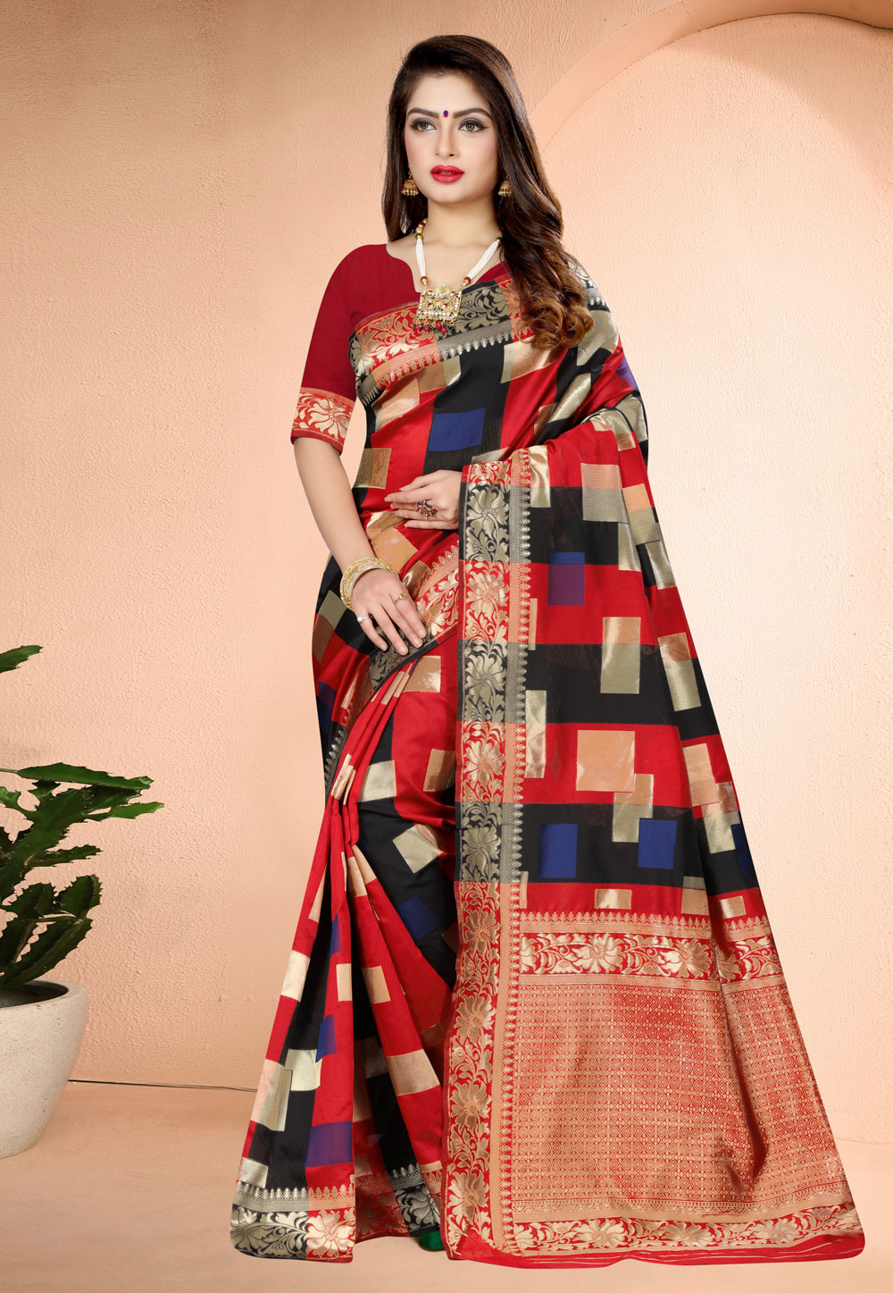 Red Banarasi Saree With Blouse 222824