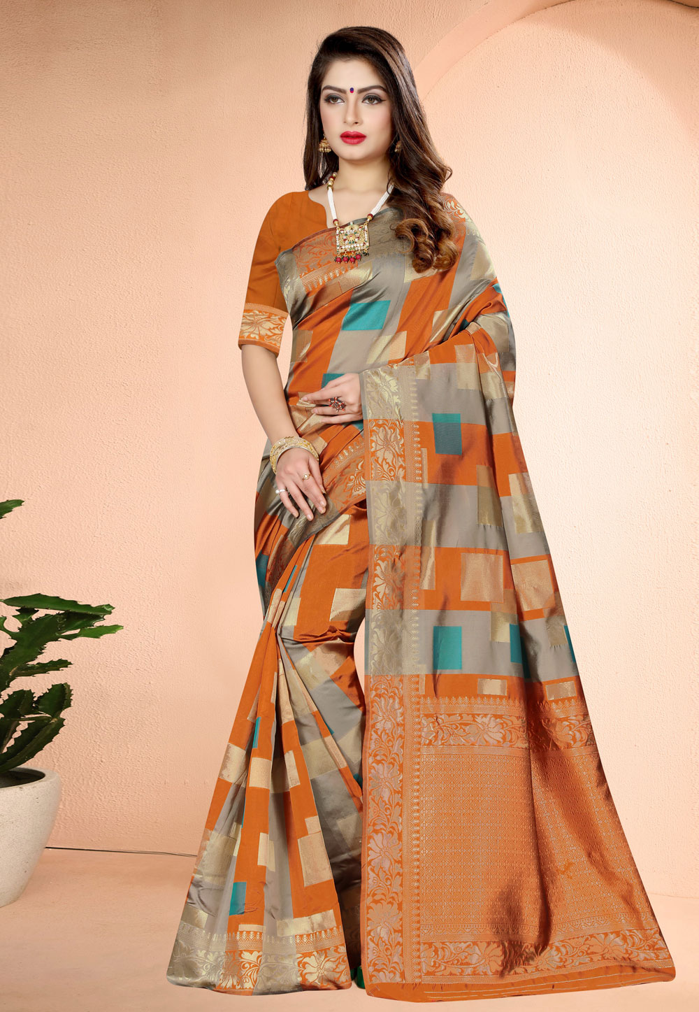 Orange Banarasi Festival Wear Saree 222825