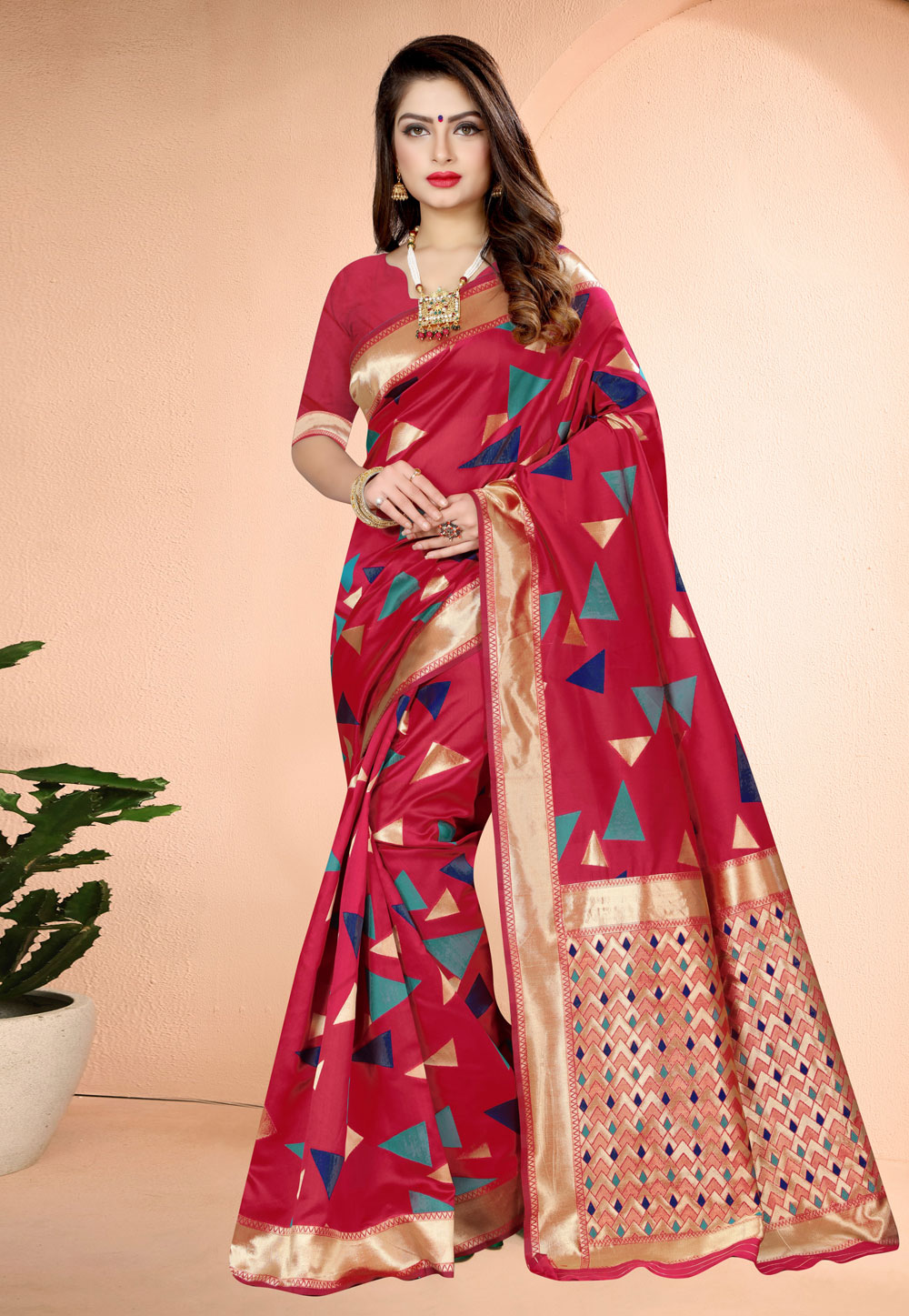 Pink Banarasi Saree With Blouse 222828