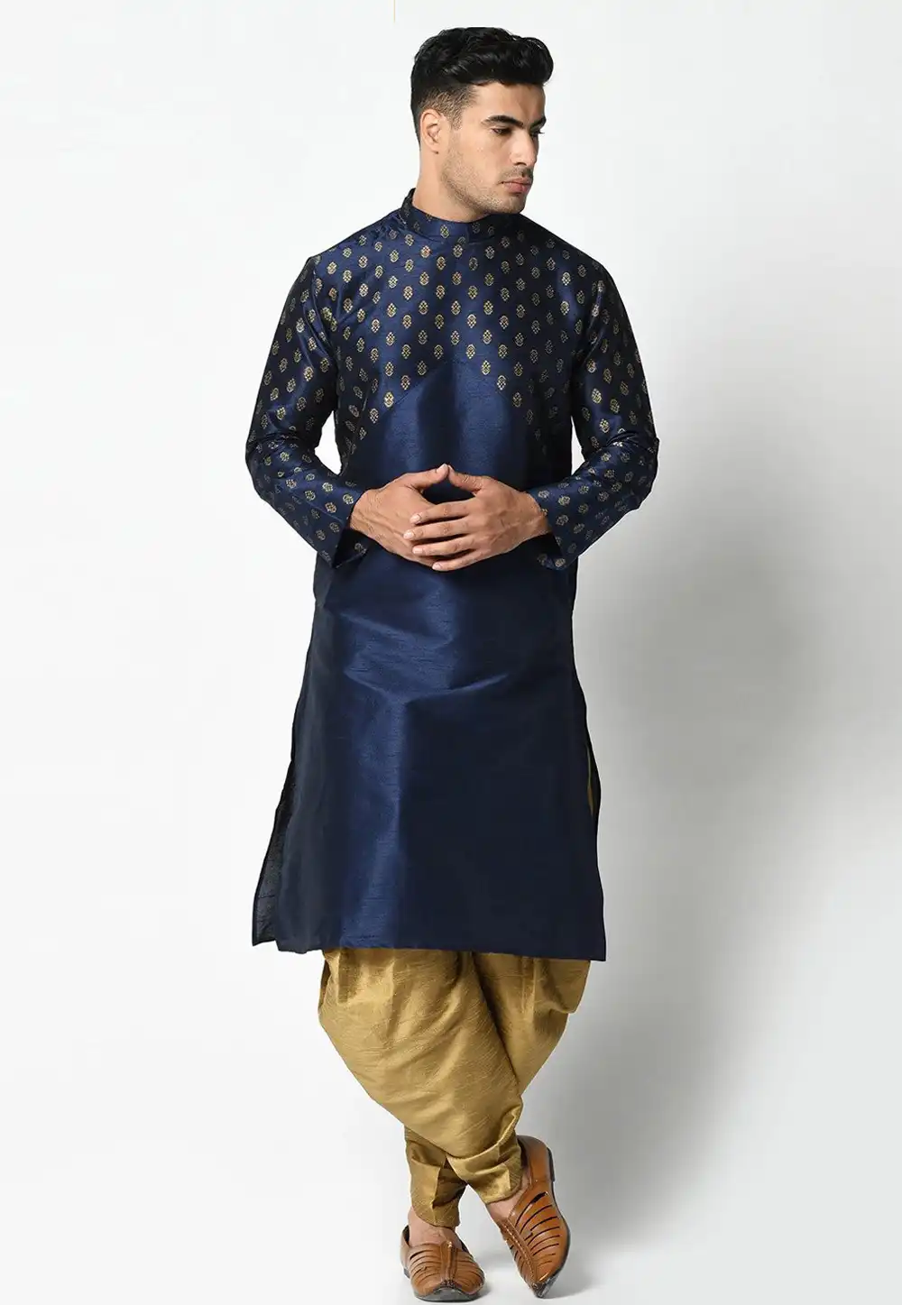 Navy Blue Dupion Silk Dhoti Kurta 235412