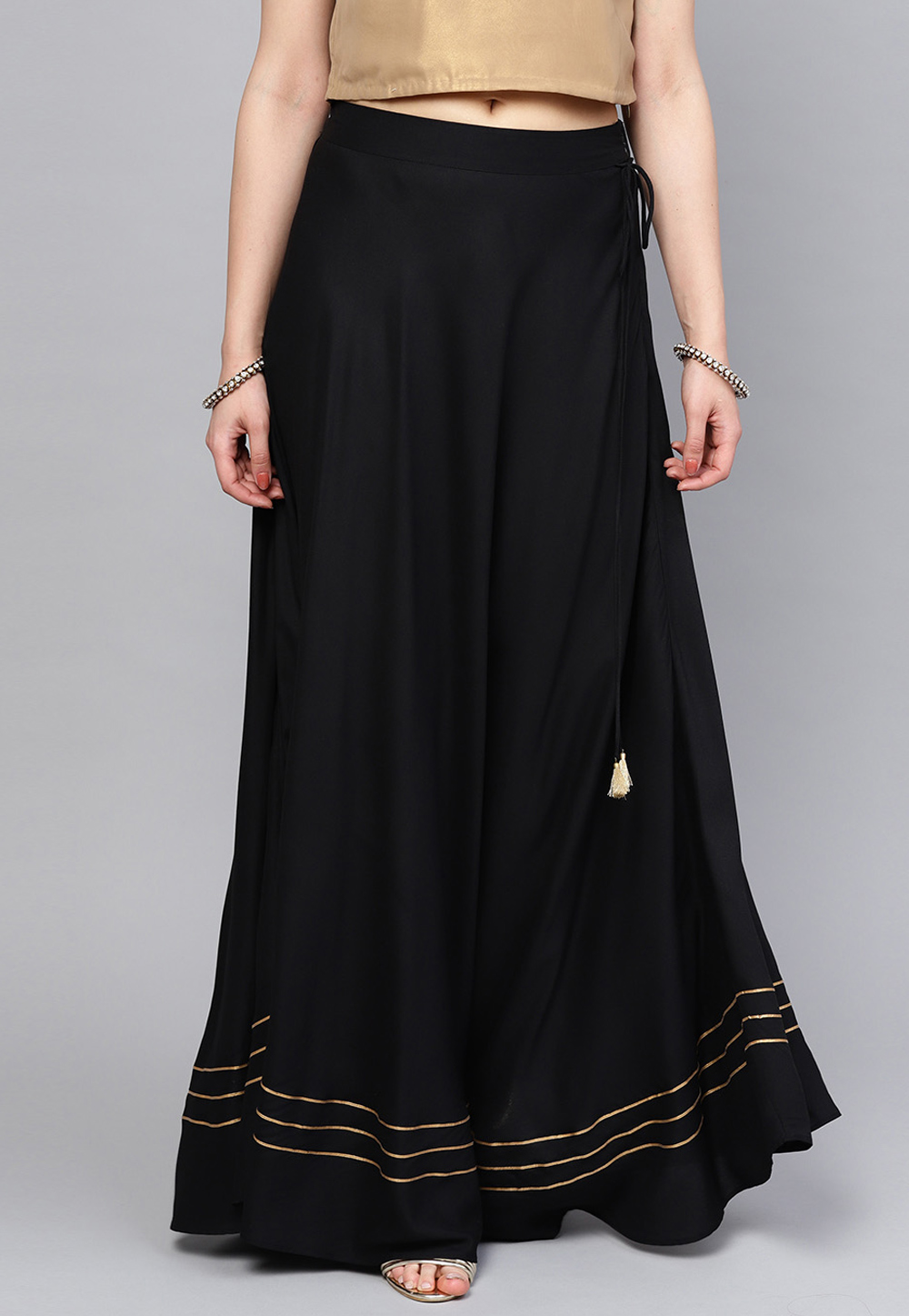 Black Rayon Readymade Skirt 187827