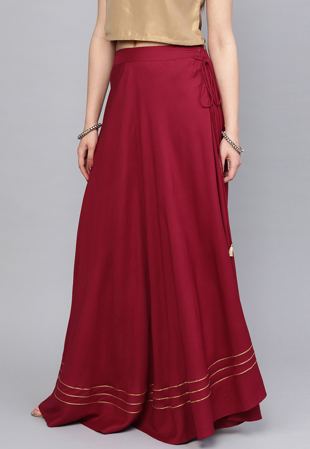 Maroon Rayon Readymade Skirt 187829