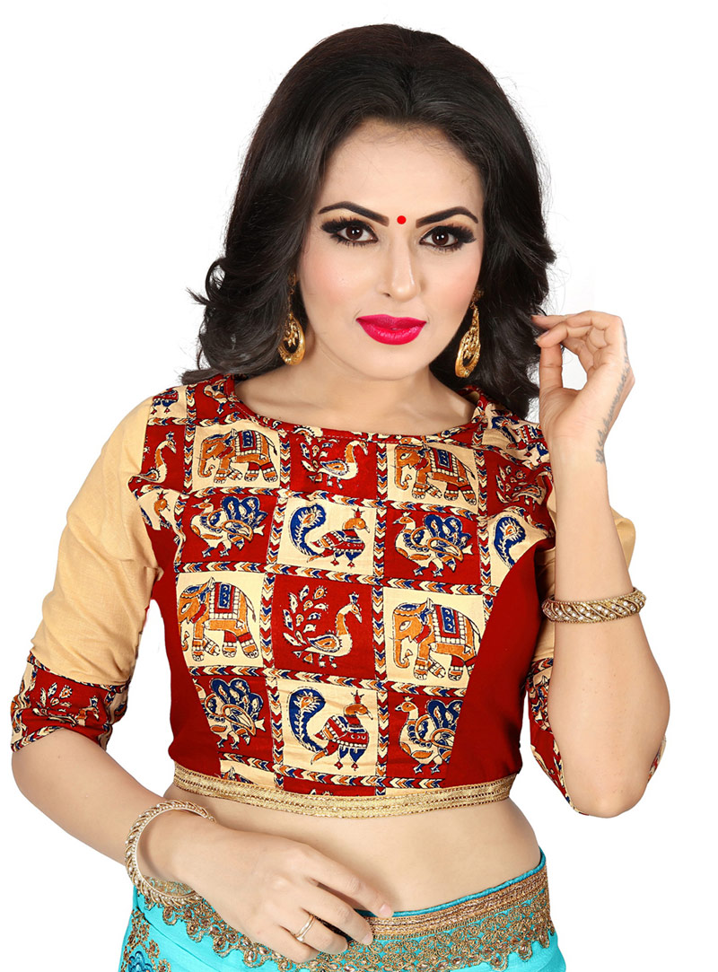 Red Cotton Readymade Blouse 143162