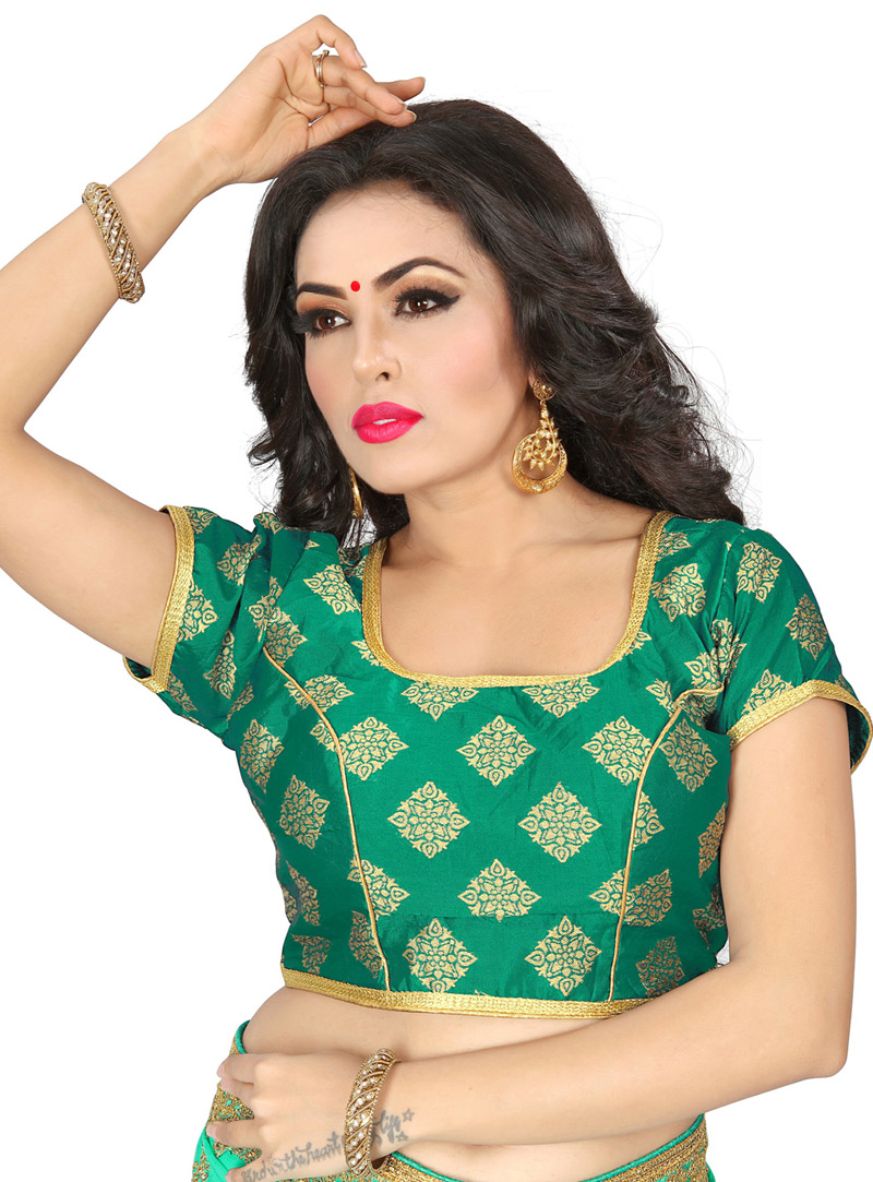 Green Jacquard Readymade Blouse 143167