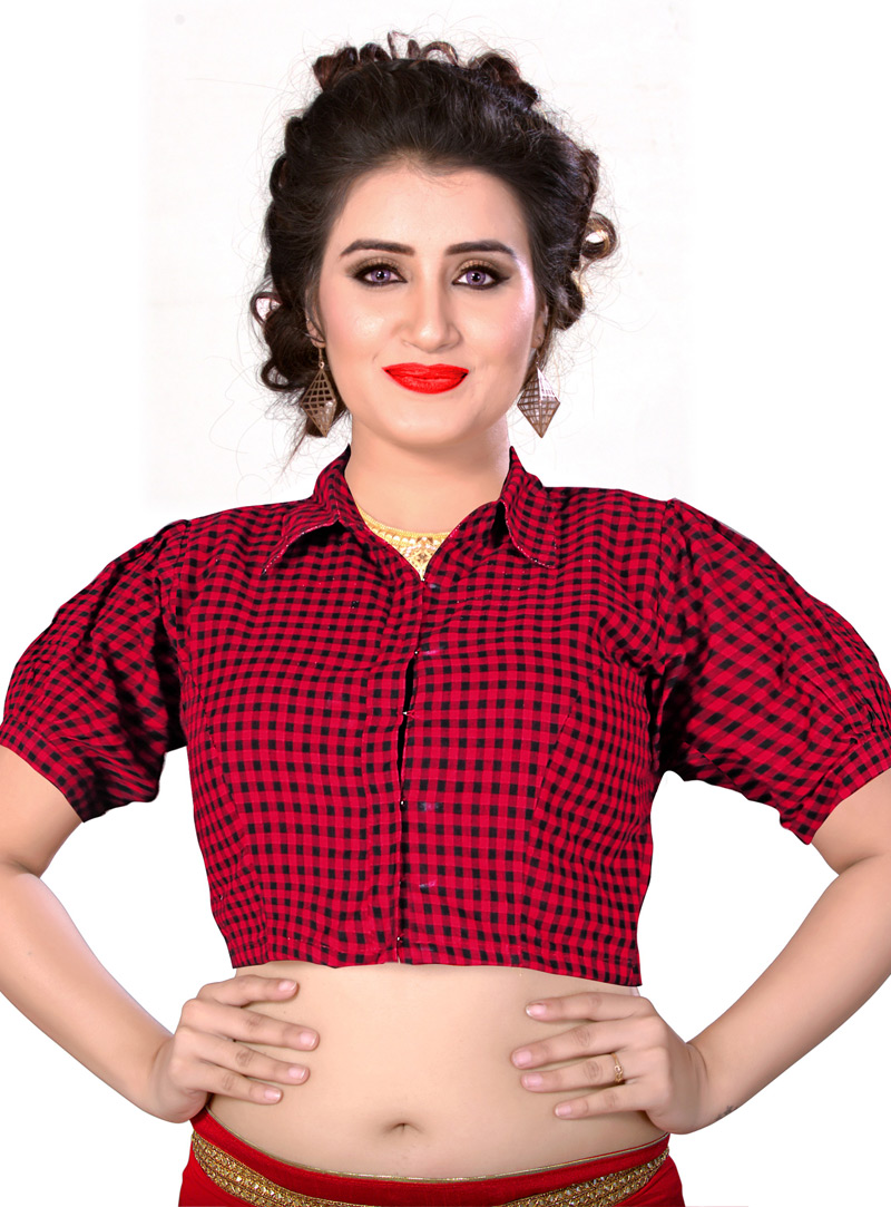 Red Cotton Readymade Blouse 143173