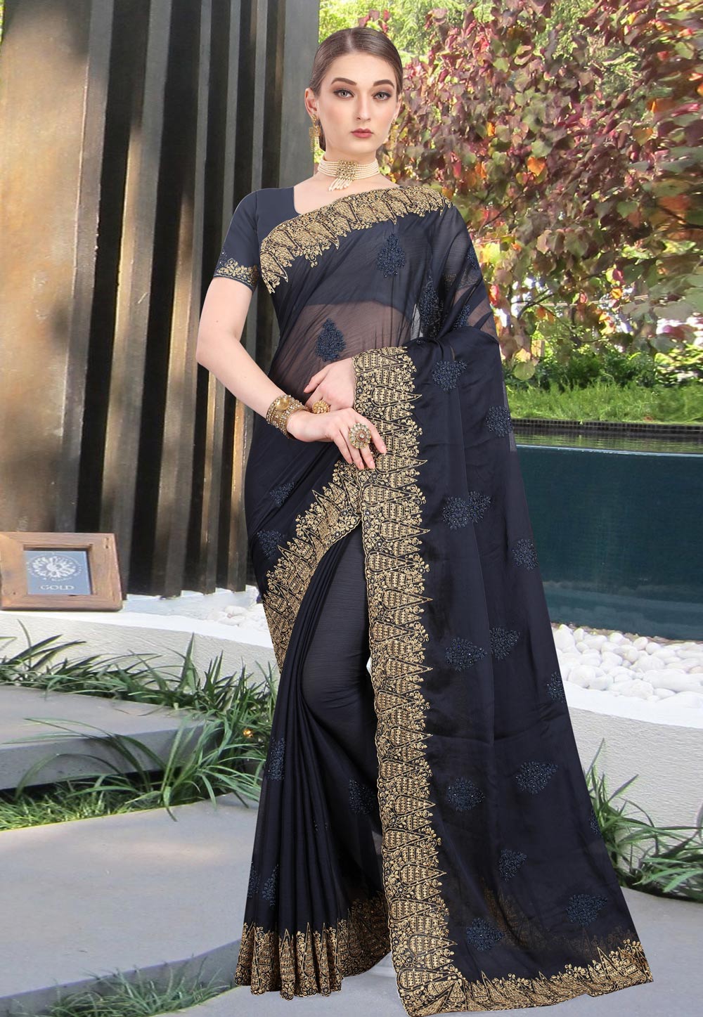 Black Chiffon Saree With Blouse 225978