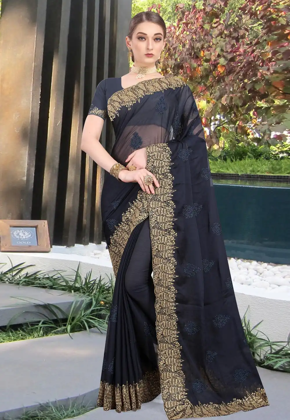 Black Chiffon Saree With Blouse 225978