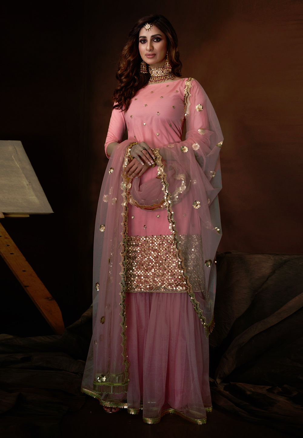 Pink Net Sharara Suit 211991