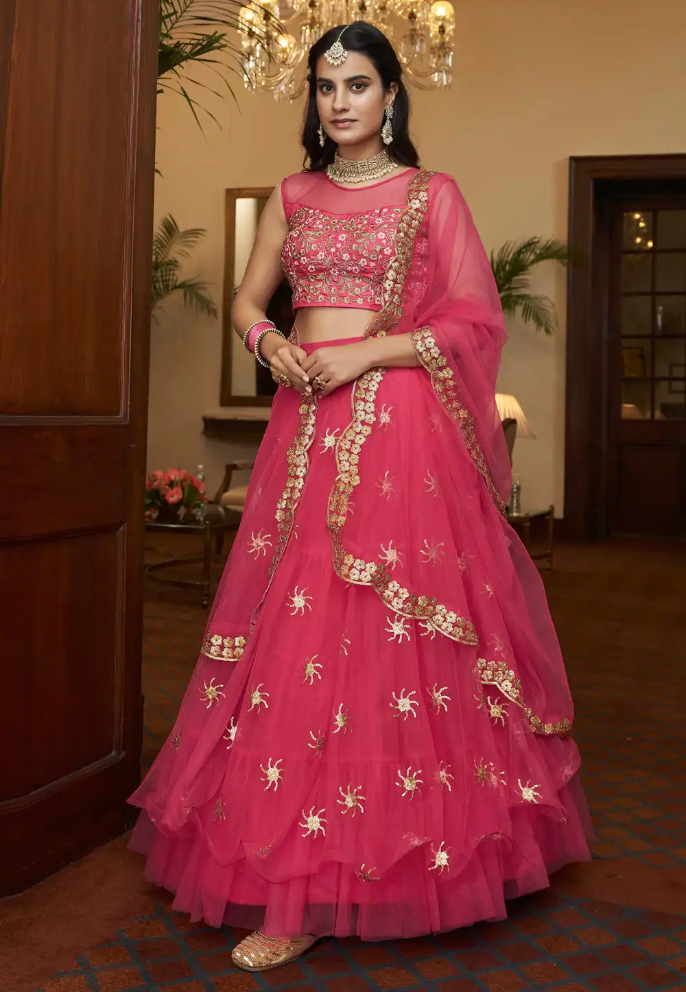 Pink Net Circular Lehenga Choli 264209
