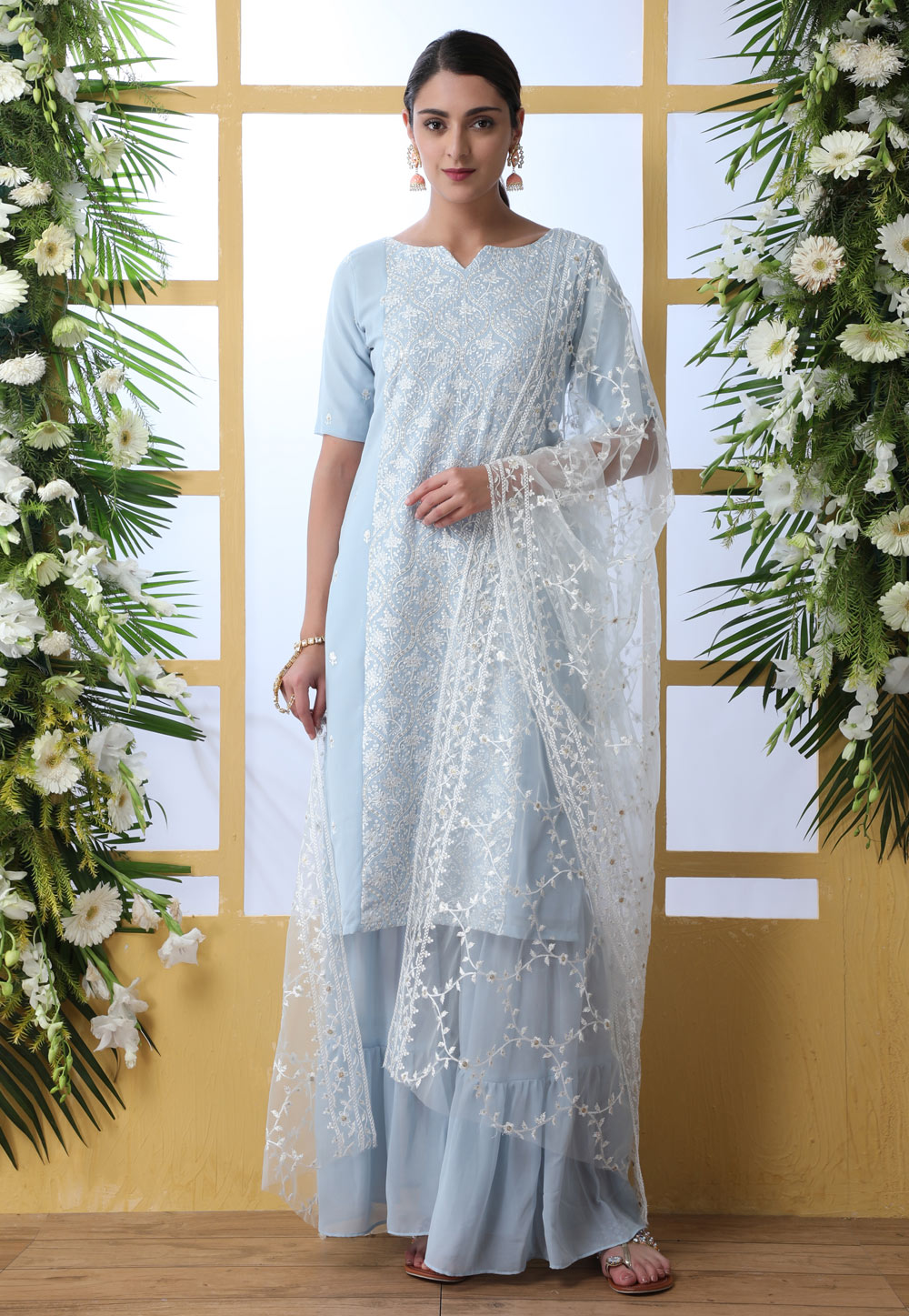 Sky Blue Georgette Sharara Suit 197983