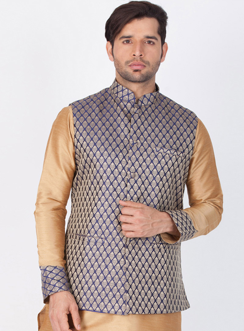 Navy Blue Banarasi Readymade Jacket 143232