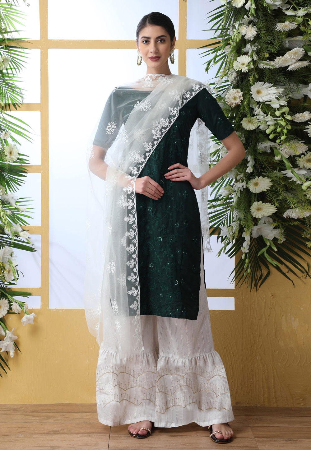 Green Cotton Sharara Suit 197986