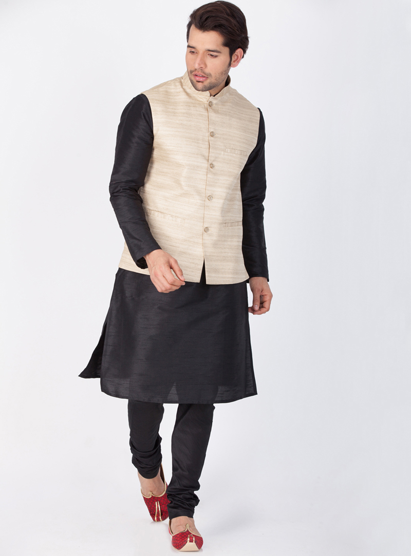 Black Cotton Readymade Kurta Pajama 143297